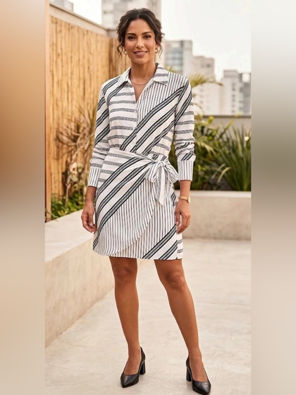 Kently The Drop Striped Wrap Mini Dress in White & Black Size Medium